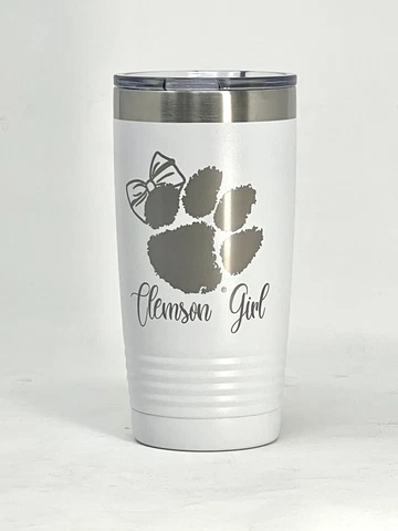 Clemson Girl White 20oz Double Wall Insulated Stainless Steel Tumbler Great Gift Cover