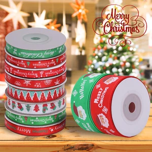 Printed Christmas Ribbon Presents Tying Card Crafts Bow Making Wreath Decoration - Picture 1 of 56