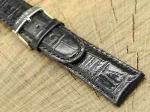 Timex NOS Vintage Watch Band Black Leather w Silver Tone Buckle Unused 22mm Long - Picture 1 of 4