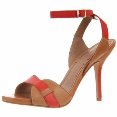 NEW ELIZABETH & JAMES "TARA" leather sandals heel shoes Tan /coral red 9,5 B US - Image 1 of 4