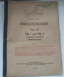 WW2 Army Military Radio Wireless Set 53 WS53 Provisional User Handbook - Picture 1 of 2