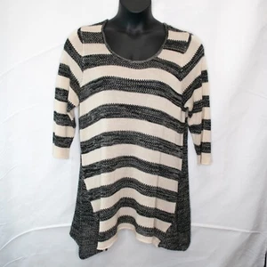 One World Live and Let Live Striped Sweater Womens 2X Cream Plus Open Knit G10X - Picture 1 of 5