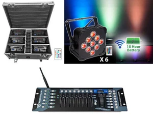 Rockville BEST PACK 60 6) Black Rechargeable Lights+Case+Wireless DMX Controller - Picture 1 of 12
