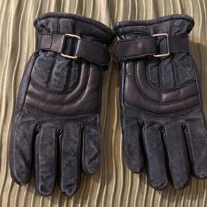 Men's blue Leather and wool lined vintage ski winter GlovesSz small unisex - Picture 1 of 6