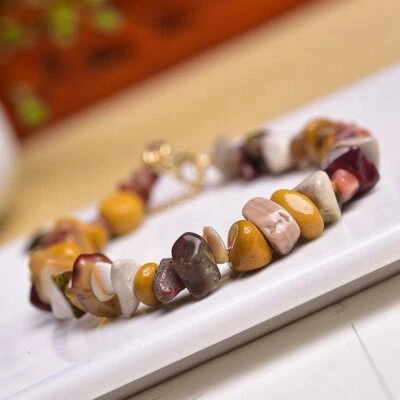 Natural Vitelline Jade Quartz Crystal Energy Stone Bead Stretch Bracelet Healing - Image 1 of 4