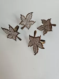 Copper Colored Leaf Shaped Napkin Holders Set Of Four Autumn Fall Holiday Tables - Picture 1 of 3