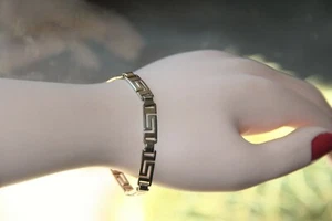 STERLING SILVER GREEK KEY BRACELET - Picture 1 of 12