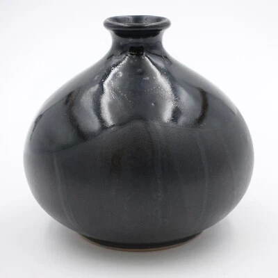 Diane Love For Mikasa Japan Ceramic Weed Pot Vase Black 4.5 T 5 W Handcrafted - Image 1 of 4