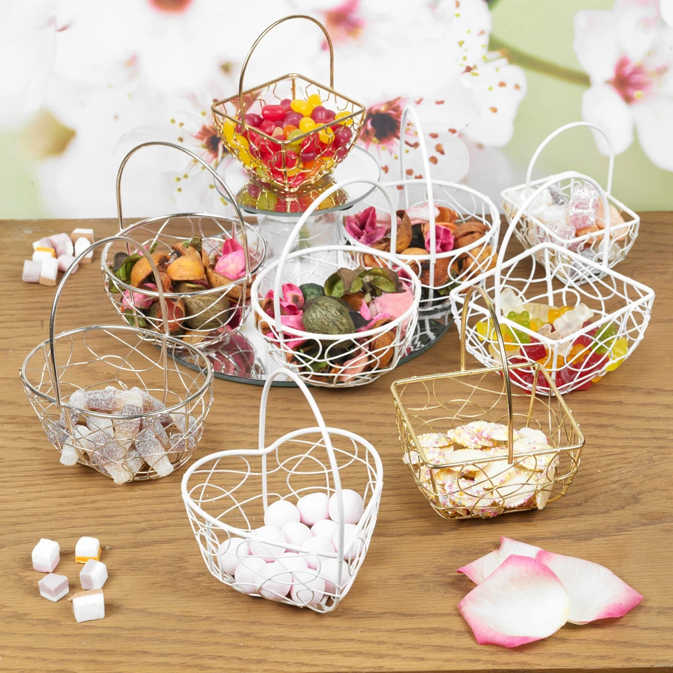 6x Draht Metallgeflecht Hochzeit Tisch ausgefallene Deko Brautjungfer kleine Körbe - Bild 1 von 1