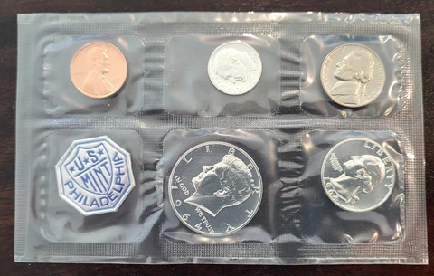 1964 U. S. PROOF COIN SET (5 COINS)-ORIGINAL ENVELOPE WITH COA-90% SILVER Cover