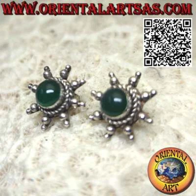 Orecchini in Argento 925‰ al lobo sole con raggi con agata verde centrale - Immagine 1 di 4