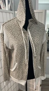 C&C CALIFORNIA Hoodie Womens M Zip Front Leopard  Cotton Blend Beige/Cream - Picture 1 of 6
