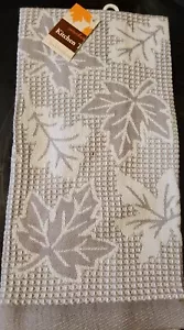 100% Cotton Waffle weave Kitchen Towels Grey Leaves - Picture 1 of 2