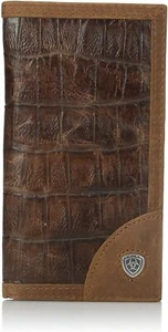Ariat Mens Gator Print Brown Leather Rodeo Wallet Checkbook Cover - Picture 1 of 4