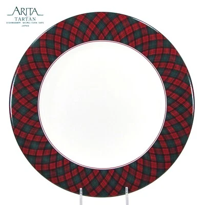 Arita Sasaki TARTÁN CUADROS 10,75" Plato de Cena Rojo Verde Navidad Japón Como Nuevo Foto 1 de 4