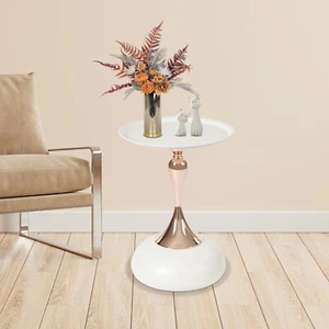 Small Round Side Table Tray Top Metal End Table For Living Rooms And Yards White - Picture 1 of 13