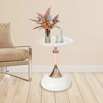 Small Round Side Table Tray Top Metal End Table For Living Rooms And Yards White - Image 1 of 4
