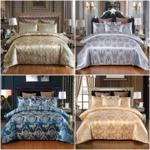 Satin Duvet Cover Size Floral Jacquard Satin Duvet Cover Set 3 Piece Luxury Silk - Picture 1 of 16
