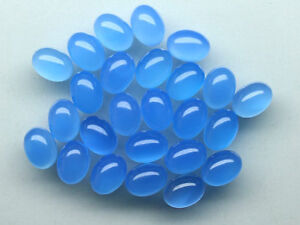 Lot of 3x5mm To 6x8mm Natural Blue Chalcedony Oval Cabochon Loose Gemstone