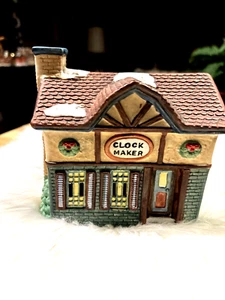 Vintage Lighted Christmas Village Putz House Clock Maker Table Mantle Tree Decor - Picture 1 of 6