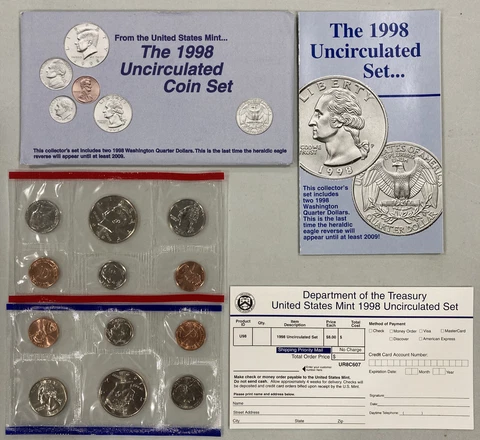 1998 P & D U.S. MINT PROOF SET Uncirculated 10 Beautiful coins w/ orig envelope Cover
