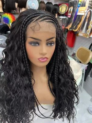 Pelucas delanteras de encaje negras de 24" de largo con onda de agua 13x4 con cabello trenzado Foto 1 de 3