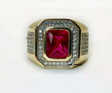 3Ct Emerald Lab-Created Red Ruby & Diamond Mens Band Ring 14k Yellow Gold Plated