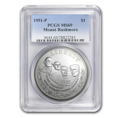1991-P Mount Rushmore $1 Silver Commem MS-69 PCGS - Image 1 of 3