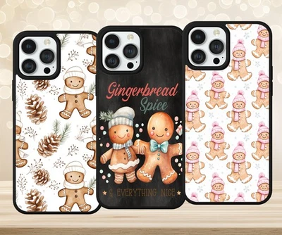 GINGERBREAD MAN PINK CHRISTMAS PATTERN PHONE CASE COVER FOR IPHONE SAMSUNG PIXEL