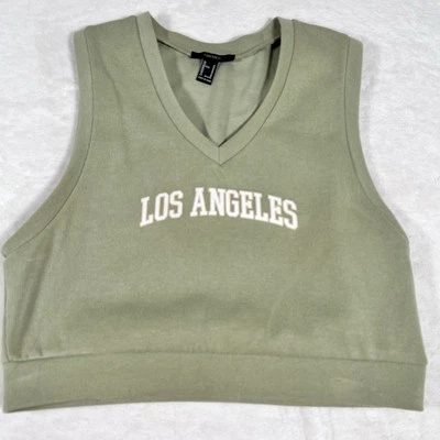 Colete Suéter Forever 21 Feminino Preppy Médio Verde Sálvia Decote V Cropped Ano Novo - Imagem 1 de 4