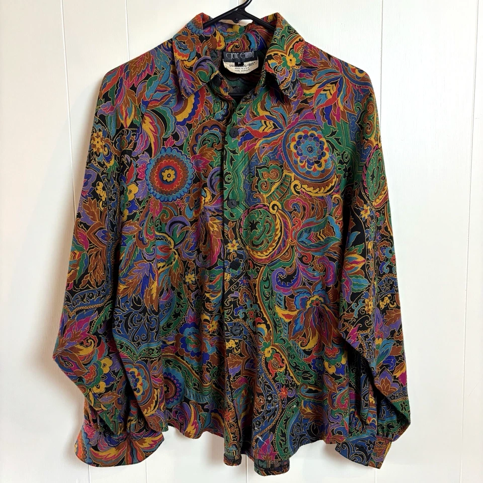 Camisa De Colección Años 80 Gene Ewing BIS Talla P Pequeña Manga Larga Estampado Floral Con Botones Foto 1 de 4