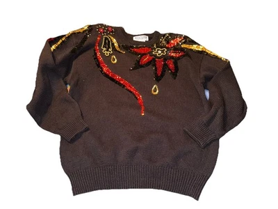 Suéter abstracto tejido Western Connection vintage talla grande años 80 hombreras Foto 1 de 4