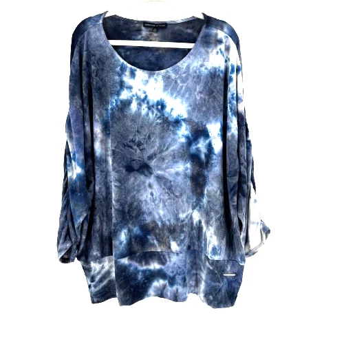 Camisa de punto Adrienne Vittadini Tie Dye para mujer 3X Blye cuello redondo elástico relajado Foto 1 de 4