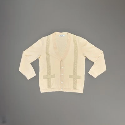Vintage St. Croix Knits MiUSA Beige Cardigan 100% Zephyr Wool Men's Size L MINT - Image 1 of 4
