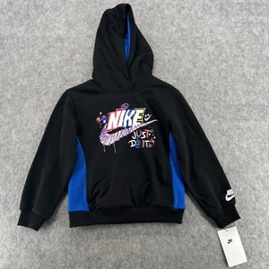 Nike Fleece Hoodie Black Blue Boys 6 Long Sleeve NEW - Picture 1 of 10