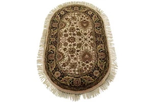 Agra Rug 3′ x 5′ Cream Wool Traditional Hand-Knotted Oriental Carpet - Picture 1 of 12