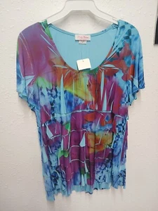 Pretty Women Colorful Floral Print Tunic With Ruffled Bodice - Picture 1 of 4
