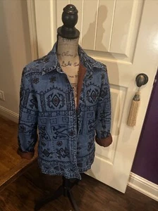 Black Copper Beaded Denim Jacket Southwestern Cute Worn In Style 1 - 38” 24” - Picture 1 of 12