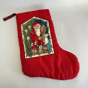 Calza natalizia vintage fatta a mano vintage retrò tessuto rosso imbottito misura piccola - Foto 1 di 7