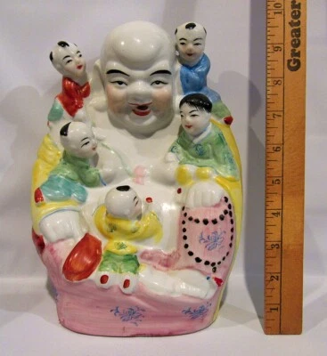"Estatua de Buda de porcelana china Zhong Guo Zhi Zao de colección de los años 70 con cinco niños 9,5""" Foto 1 de 4