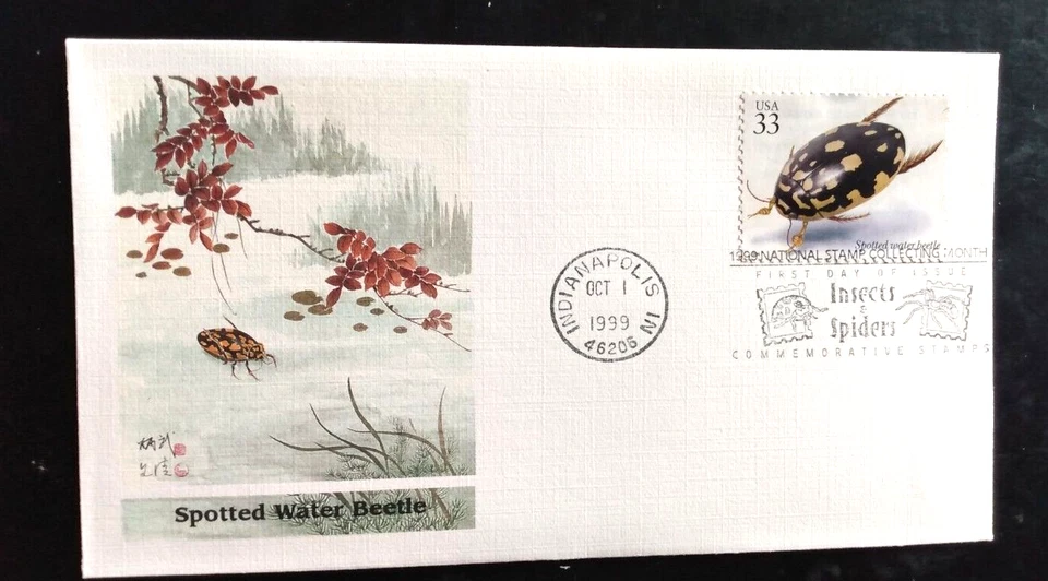 SPOTTED WATER BEETLE - SPIDERS & INSECTS 1999 FLEETWOOD CACHET FDC VF UNADDR - Image 1 of 1