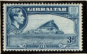 Gibraltar 1938 1951 King George VI 3d Three Pence perf 13 Wmk upright SG125b MLH - Bild 1 von 1
