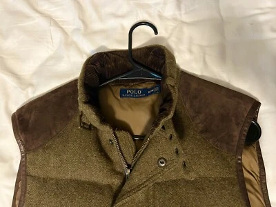 Polo Ralph Lauren Vest Wool Down Hunting Vest Suede Mens Size Medium - Image 1 of 3