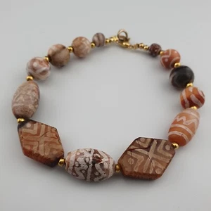 Antique Etched Carnelian Agate Beads Bracelets - Picture 1 of 18