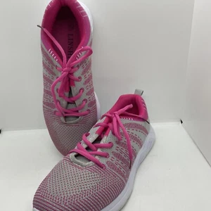 LINSHI Women’s Size 10 Neon Pink & Gray Lightweight Lace Up Low Sneaker Shoes - Picture 1 of 11