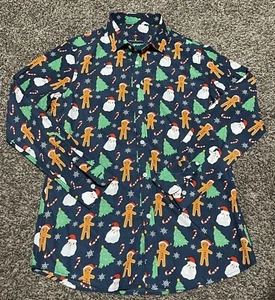 NWT Simon Banks Button Up Shirt Mens Medium L/S Christmas Ginger Bread Man Santa - Picture 1 of 3