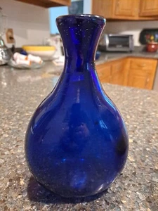 Vintage Cobalt Blue Pinched Decanter Vase Bottle Hand Blown 8" - Picture 1 of 5