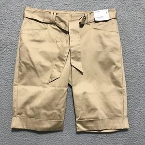 NYC Bermuda Shorts Women Size 2 Belted Cuffed Tan - Picture 1 of 13