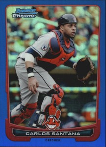 2012 Bowman Chrome Blue Refractors Indians Baseball Card #51 Carlos Santana/250