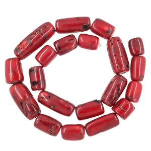 16" Red Bamboo Coral Cylinder Tube Beads 13 - 14mm #63126 - Picture 1 of 1